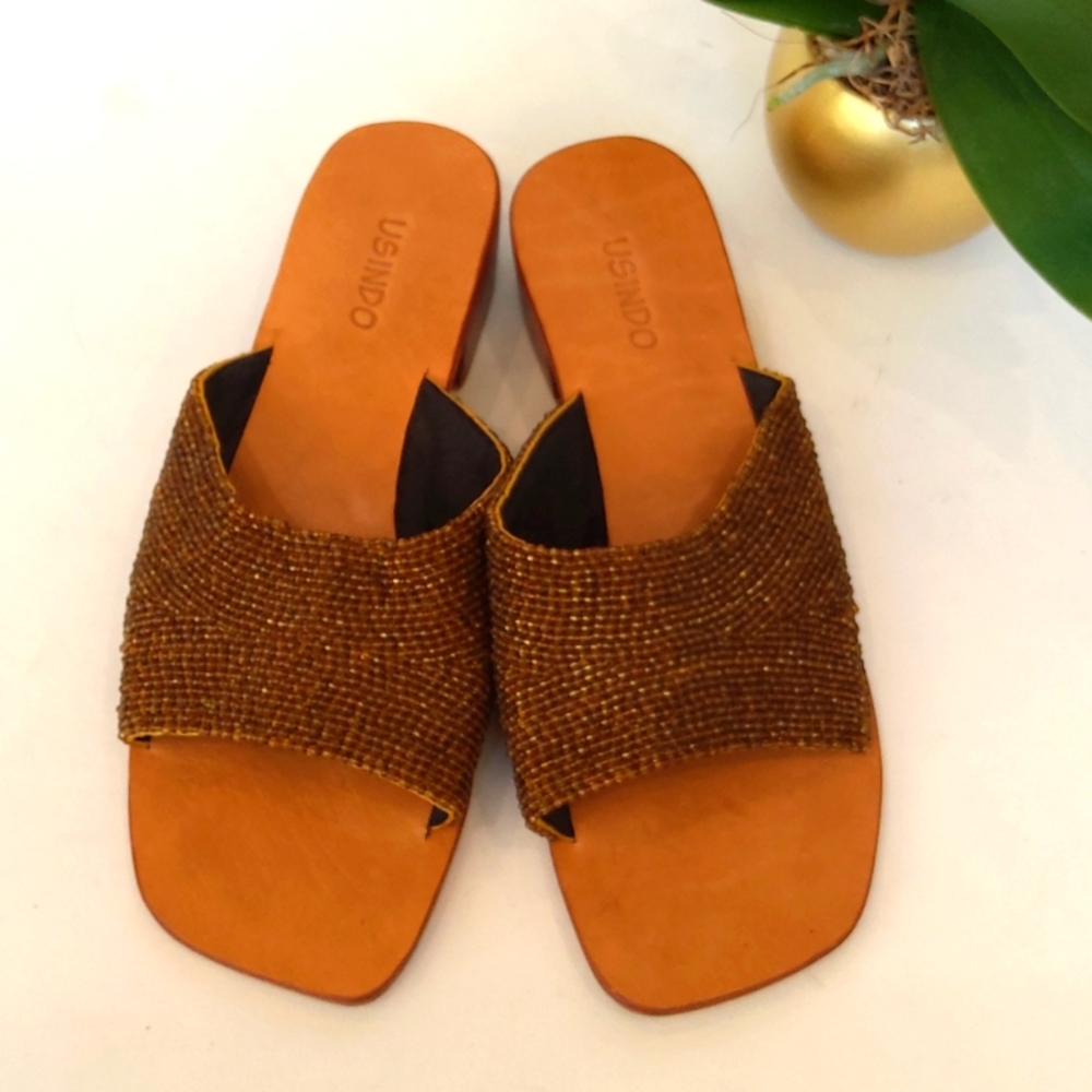 USINDO vintage beaded square toe sandals